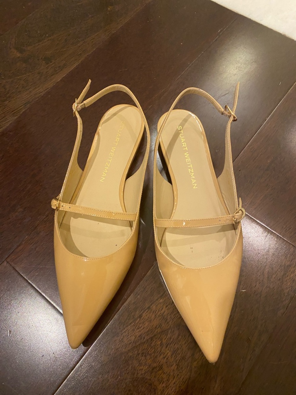 Stuart Weitzman Nude Patent Pointed Slingback Flats